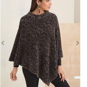 Chico's Feather Knit Animal Print Poncho Size S/M NWT